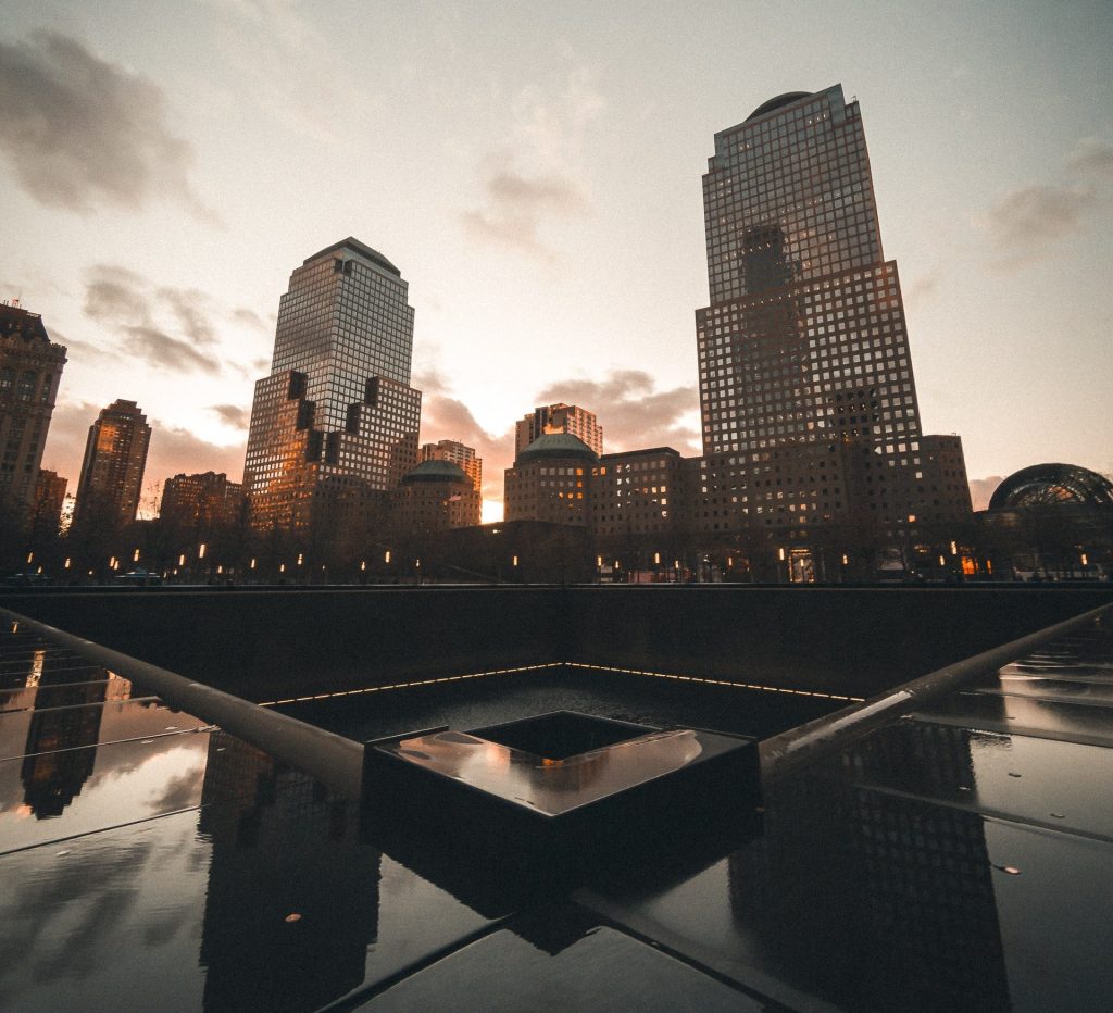 9/11 Memorial pool, an inspirational sight at sunset