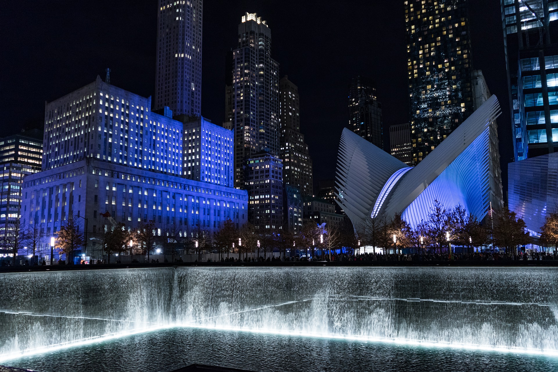 9/11 Memorial at night